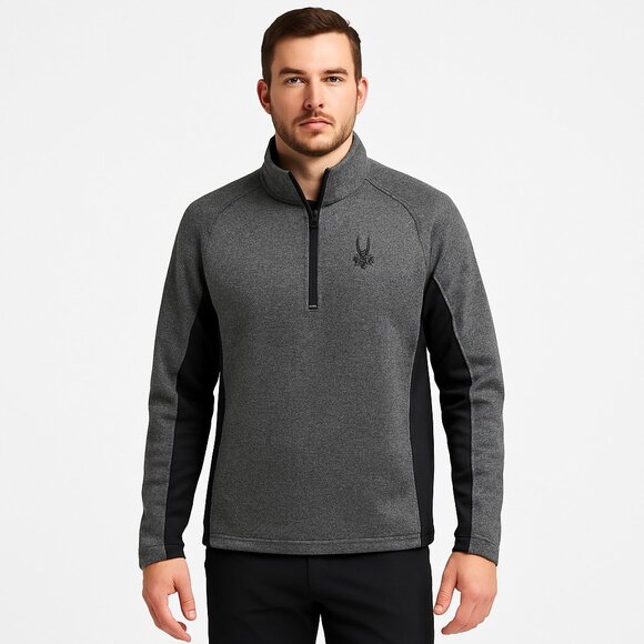 Spyder Men’s Gray Black Fleece Quarter Zip Pullover Size L  Ski, Hiking, Outdoor - Picture 1 of 12